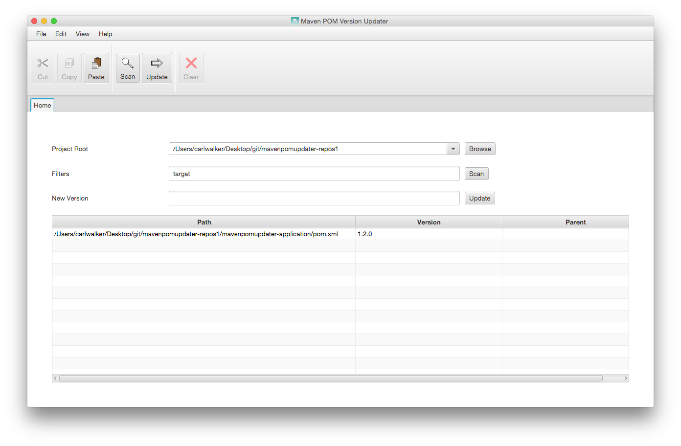 Screenshot of Maven POM Updater